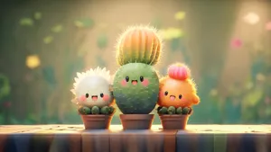 Adorable_ Animated_ Cactus_ Friends_ Desktop Wallpaper