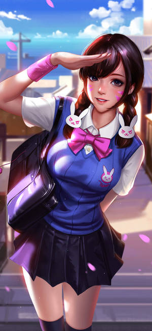 Adorable Anime Girl Saluting On Iphone Wallpaper Wallpaper