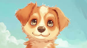 Adorable Anime Puppy Sky Backdrop Wallpaper