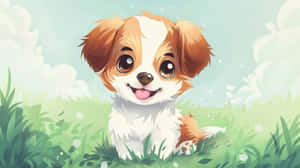 Adorable Anime Puppyin Grass Wallpaper