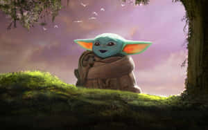 Adorable Baby Yoda Cartoon Wallpaper