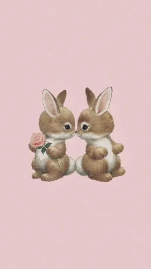 Adorable Bunny Pair With Rose.jpg Wallpaper