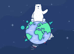 Adorable Cartoon Polar Bear Chilling On Iceberg In Arctic Wallpaper