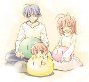 Adorable Clannad Dango Family Nestled Together Wallpaper
