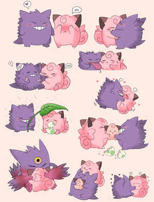 Adorable Clefairy And Gengar Art Wallpaper