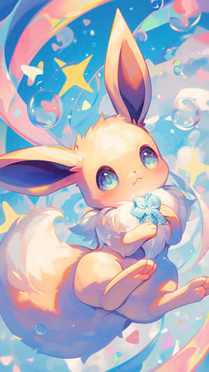 Adorable Eevee With Blue Flower Wallpaper