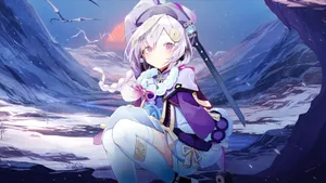 Adorable Genshin Impact Qiqi In Mondstadt Scene Wallpaper