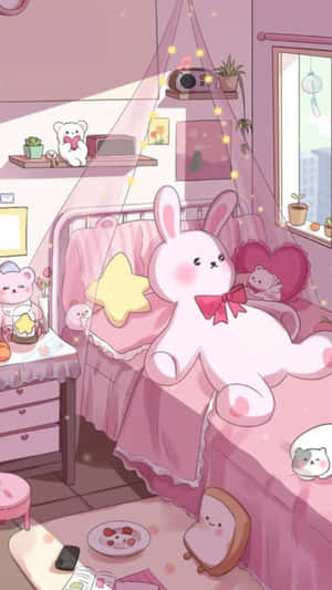 Adorable Kawaii Bedroom With Pastel Pink Decor Wallpaper