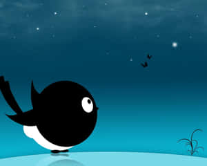 Adorable Kawaii Bird Chilling On A Branch Wallpaper