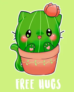 Adorable Kawaii Cactus Illustration Wallpaper