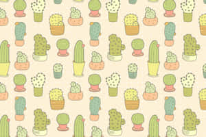 Adorable Kawaii Cactus Illustration Wallpaper