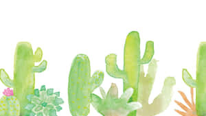 Adorable Kawaii Cactus Surrounded By Sweet Pastel Colors. Wallpaper