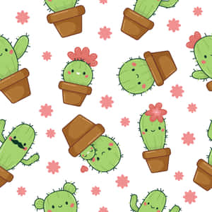 Adorable Kawaii Cartoon Characters Smiling And Having Fun Wallpaper