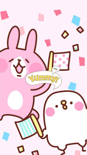 Adorable Kawaii Cartoon Characters Smiling Happily Wallpaper