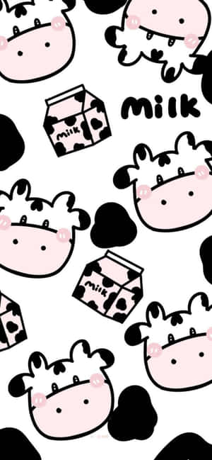 Adorable Kawaii Cow Illustration Wallpaper