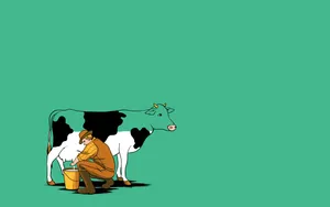 Adorable Kawaii Cow Posing With Delight Wallpaper