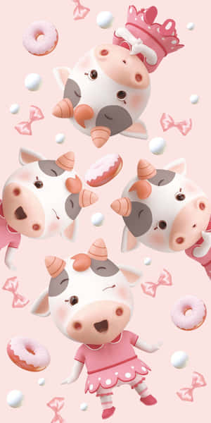 Adorable Kawaii Cute Cow Illustration Wallpaper