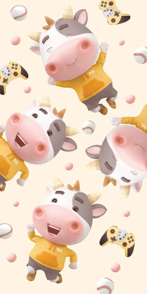 Adorable Kawaii Cute Cow Smiling Playfully Wallpaper