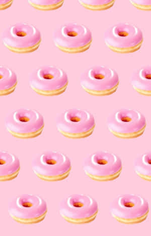 Adorable Kawaii Dessert Wallpaper Featuring A Pink-hued Donut And Waffle Wallpaper