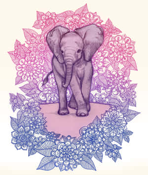 Adorable Kawaii Elephant Illustration Wallpaper