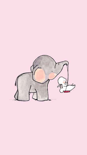 Adorable Kawaii Elephant Illustration Wallpaper