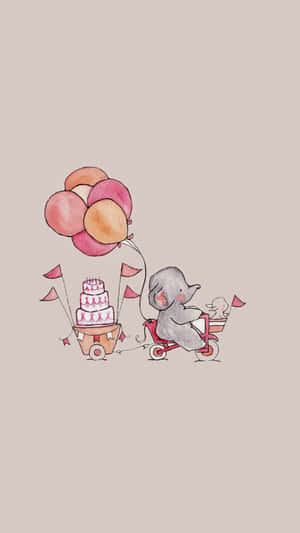 Adorable Kawaii Elephant Illustration Wallpaper