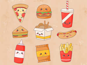 Adorable Kawaii Food Characters On Colorful Background Wallpaper