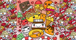 Adorable Kawaii Food Feast Wallpaper