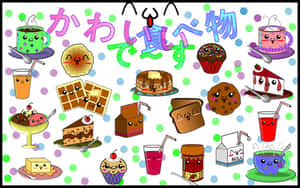 Adorable Kawaii Food With Happy Faces Wallpaper