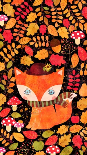 Adorable Kawaii Fox Illustration Wallpaper