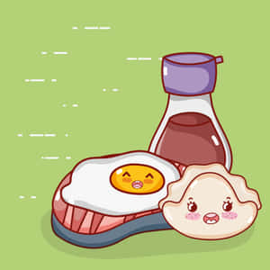 Adorable Kawaii Japanese Food Characters Smiling Happily Wallpaper