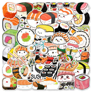 Adorable Kawaii Japanese Food Feast Wallpaper