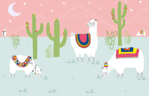 Adorable Kawaii Llama Illustration Wallpaper