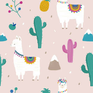 Adorable Kawaii Llama Illustration Wallpaper