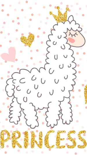 Adorable Kawaii Llama Wallpaper With A Pink Heart Background Wallpaper