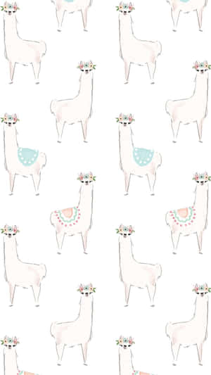 Adorable Kawaii Llama With Colorful Accessories Wallpaper