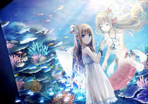 Adorable Kawaii Mermaid Exploring The Ocean Depths Wallpaper