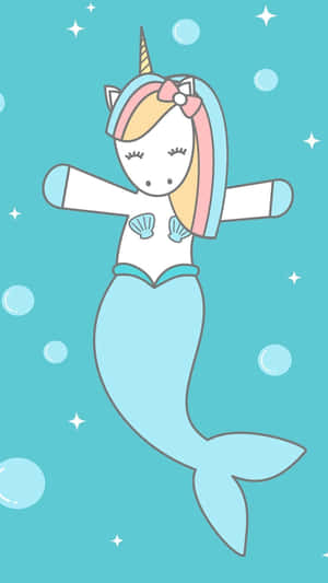 Adorable Kawaii Mermaid Illustration Wallpaper