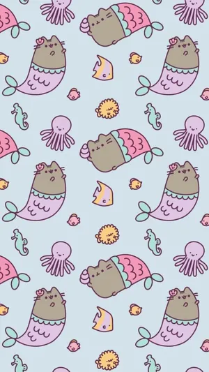 Adorable Kawaii Mermaid Illustration Wallpaper