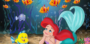 Adorable Kawaii Mermaid Swimming Under The Sea Wallpaper