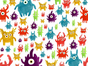 Adorable Kawaii Monster On Colorful Background Wallpaper