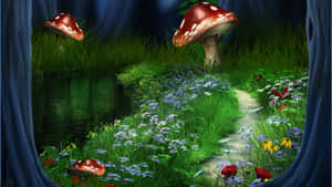 Adorable Kawaii Mushroom In A Fantasy Forest Wallpaper