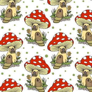 Adorable Kawaii Mushroom In A Magical Forest Wallpaper
