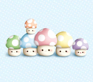 Adorable Kawaii Mushroom In A Magical Forest Wallpaper