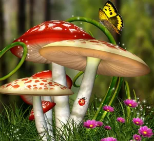 Adorable Kawaii Mushroom In A Magical Forest Wallpaper