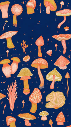 Adorable Kawaii Mushroom In A Magical Forest Wallpaper