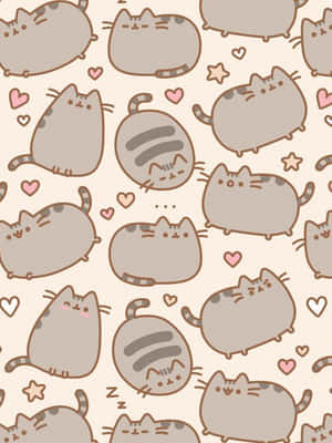 Adorable Kawaii Pusheen Enjoying A Treat Wallpaper