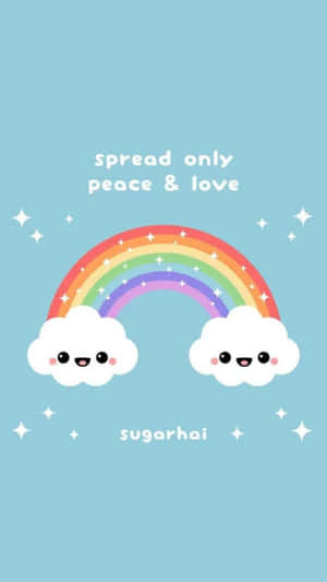 Adorable Kawaii Rainbow With Cute Stars And Puffy Clouds Wallpaper