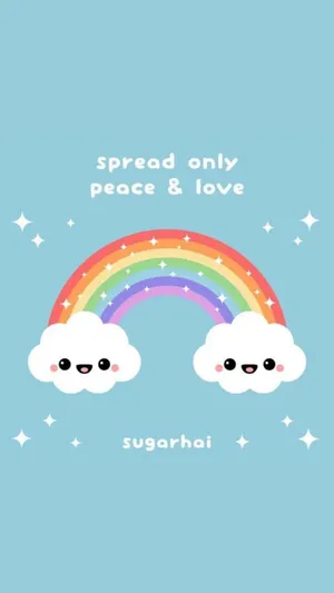Adorable Kawaii Rainbow With Cute Stars And Puffy Clouds Wallpaper