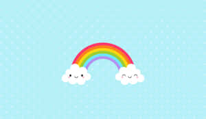 Adorable Kawaii Rainbow With Stars And Clouds Wallpaper